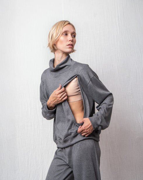 SWEATER CUELLO ALTO EMBARAZO & LACTANCIA GRIS