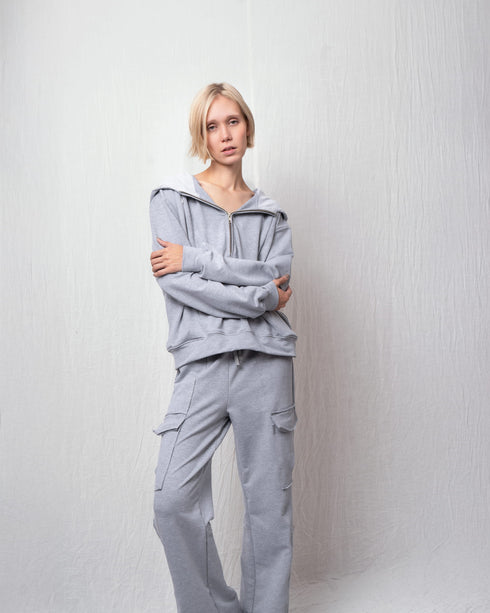 POLERA DE ALGODÓN EMBARAZO & LACTANCIA CAPUCHA GRIS