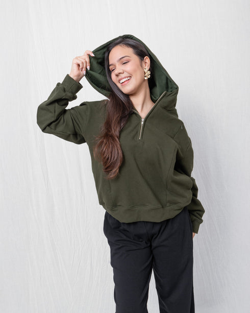 POLERA DE ALGODÓN EMBARAZO & LACTANCIA CAPUCHA