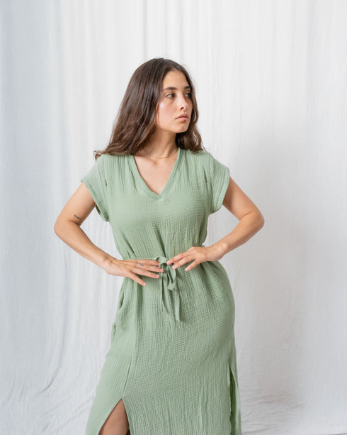 VESTIDO LARGO CON CINTURÓN EMBARAZO & LACTANCIA