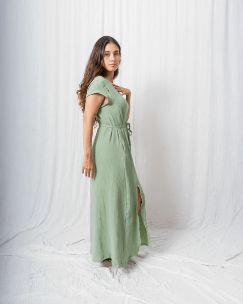 VESTIDO LARGO CON CINTURÓN EMBARAZO & LACTANCIA